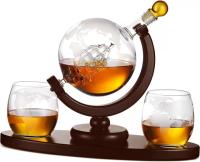 Godinger Whiskey Decanter Globe Set with 2 Whisky Glasses